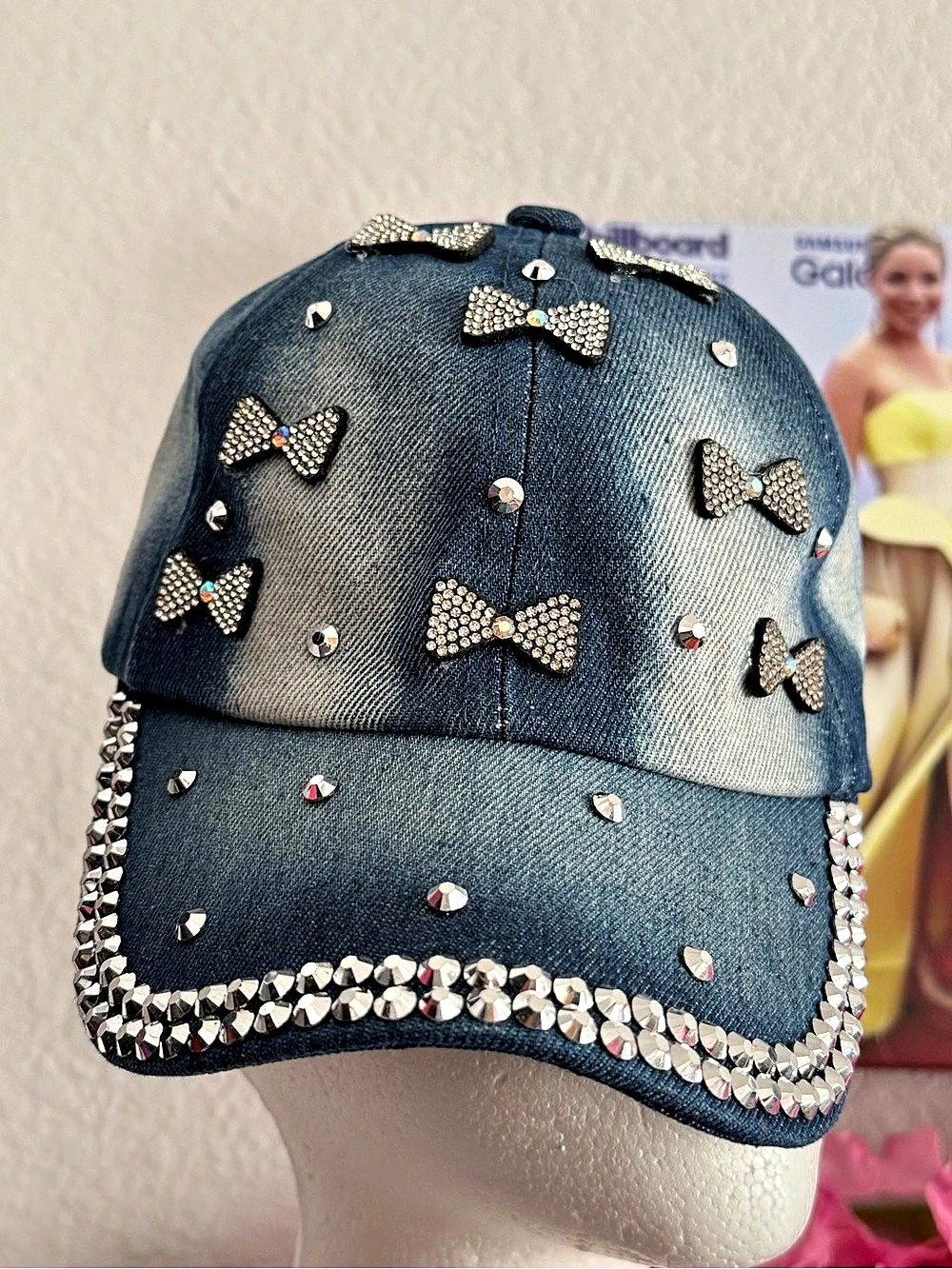 American Exchange Group Embellished Denim-Style Cap Blue & Silver
